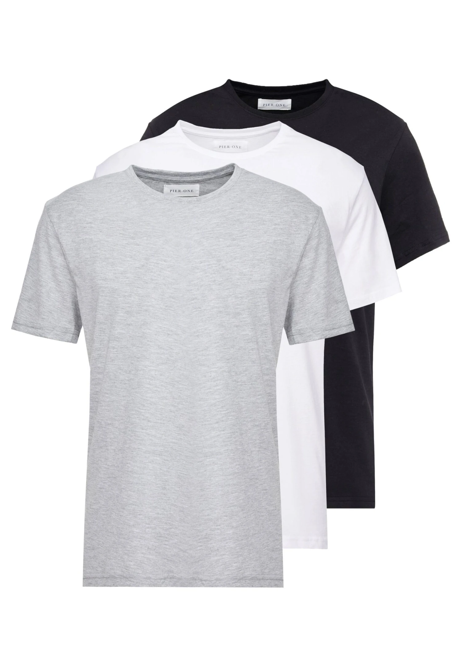 Pier One 3 Pack - T-Shirt Basic - White/Black/Light Grey 8 Pier One 3 Pack - T-Shirt Basic - White/Black/Light Grey - Afbeelding 6